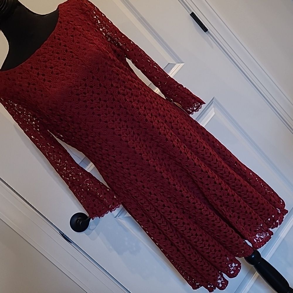 Rabbit Rabbit Rabbit Designs sz 10 burgundy red poly lace dress NWT